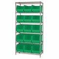 Bsc Preferred 36 x 18 x 74'' - 6 Shelf Wire Shelving Unit with 15 Green Bins WSBQ260G
